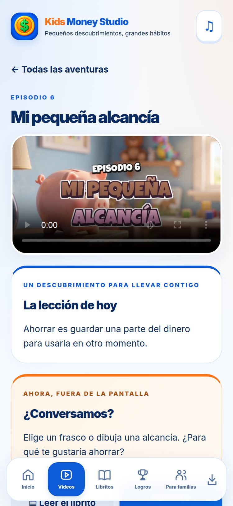 Pantalla real de la aplicación: La historia enseña sola.