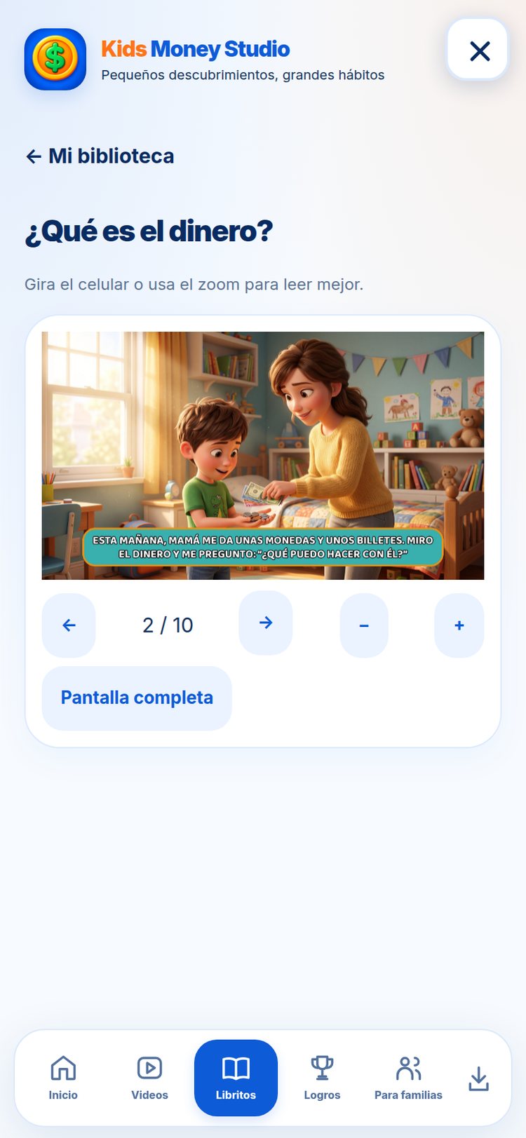 Libritos ilustrados — pantalla de la aplicación